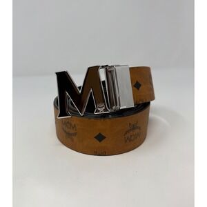 MCM Claus Reversible Leather Belt Cognac/Silver One Size